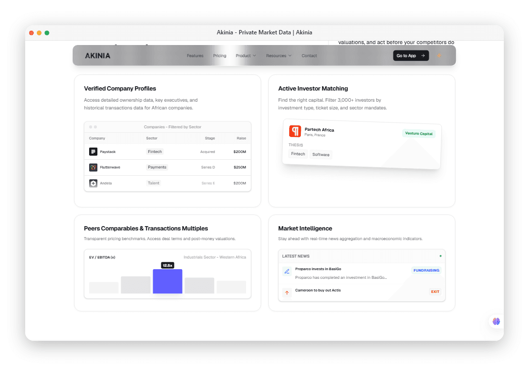 Akinia marketing landing page