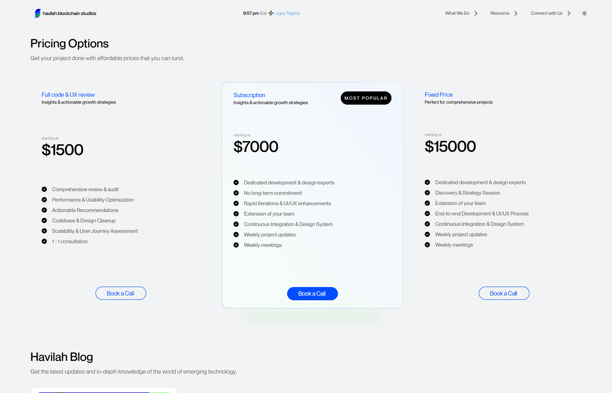 Havilah Web Pricing