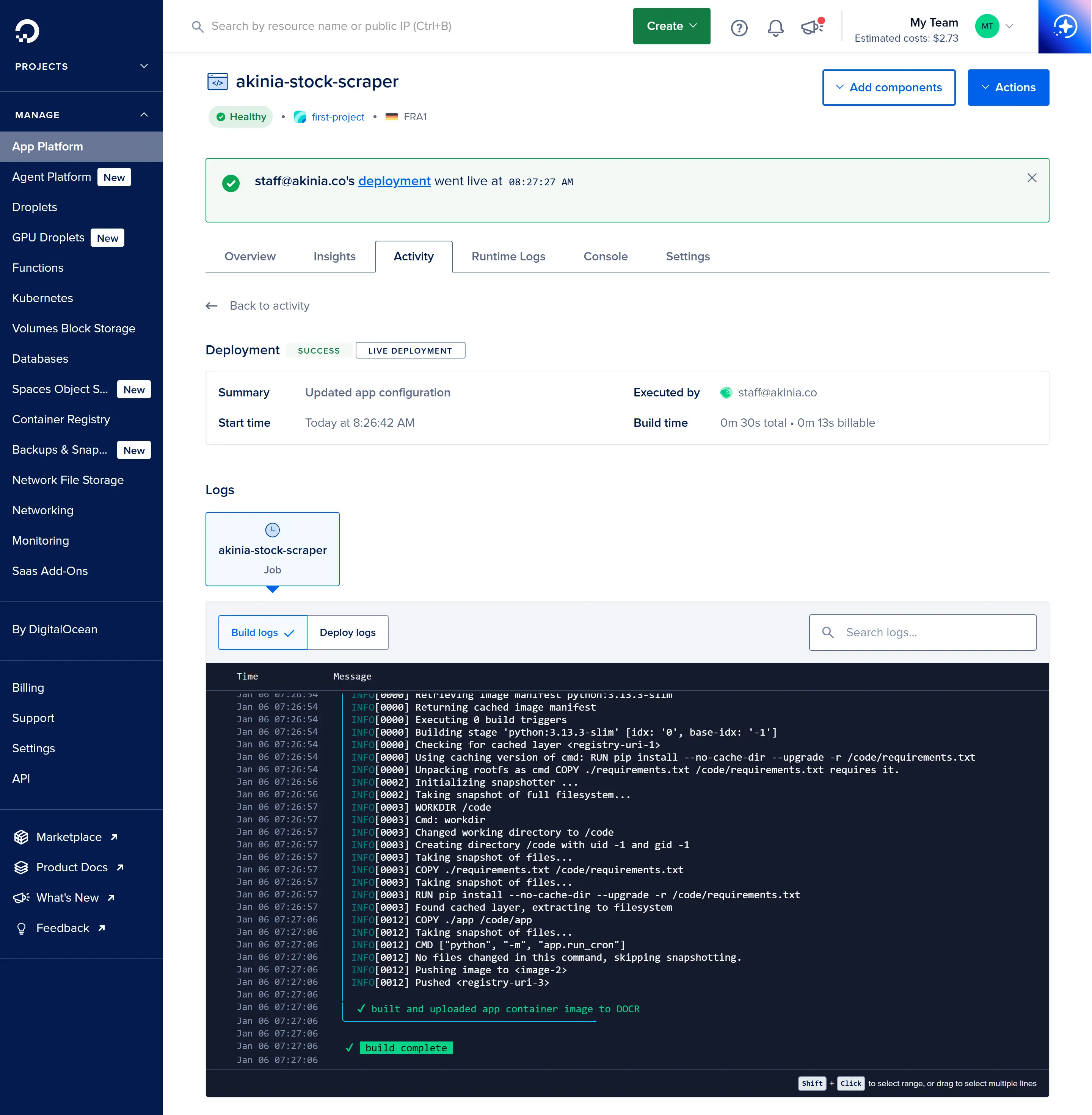 Stock price pipeline deployment